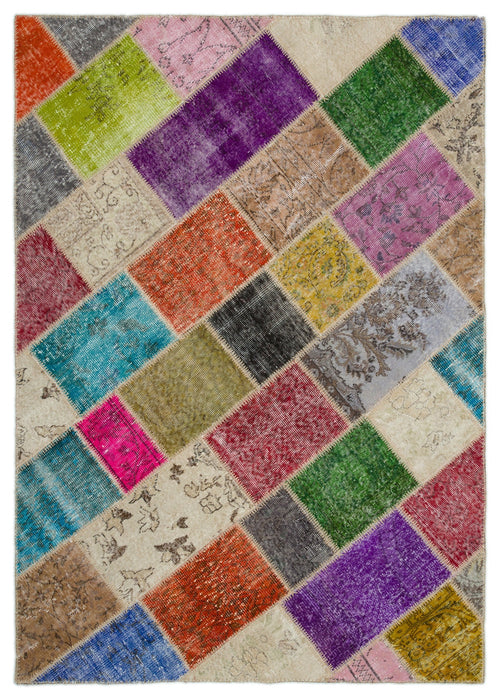 Iskece Bej Patchwork Yün El Dokuma Halısı 163 x 228 Apex Unique