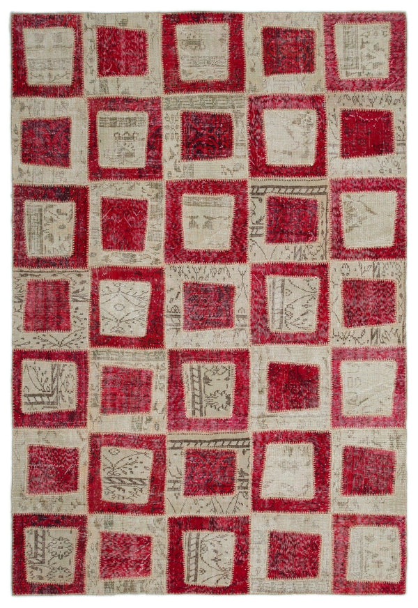 Kırmızı Anadolu Eskitme Geometrik Yün Halı 190x280 - Özel Seri