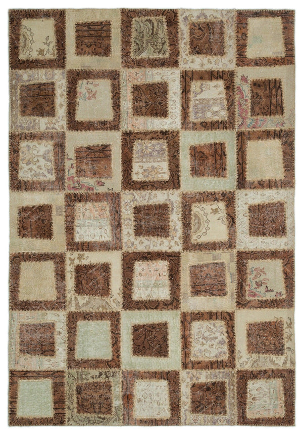 Bej Anadolu Eskitme Geometrik Yün Halı 197x284 - Özel Seri