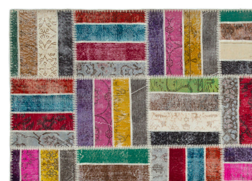 Iskece Bej Patchwork Yün El Dokuma Halısı 202 x 281 Apex Unique
