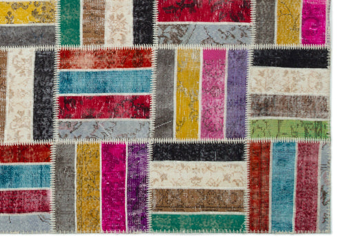 Iskece Bej Patchwork Yün El Dokuma Halısı 202 x 281 Apex Unique