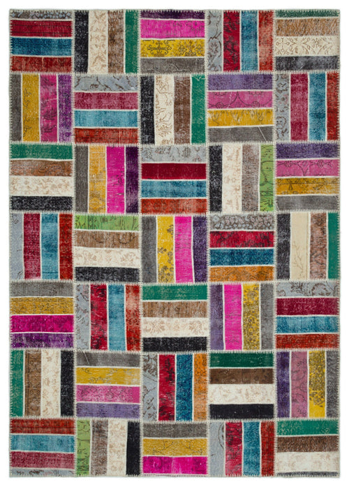 Iskece Bej Patchwork Yün El Dokuma Halısı 202 x 281 Apex Unique