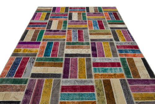 Iskece Bej Patchwork Yün El Dokuma Halısı 203 x 283 Apex Unique