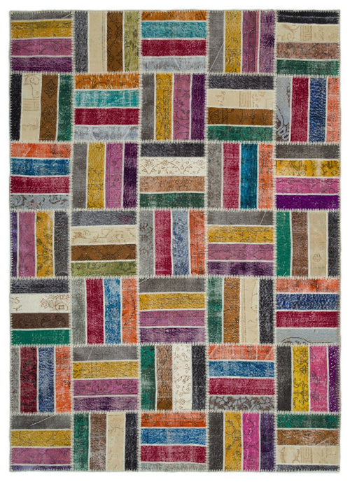 Iskece Bej Patchwork Yün El Dokuma Halısı 203 x 283 Apex Unique