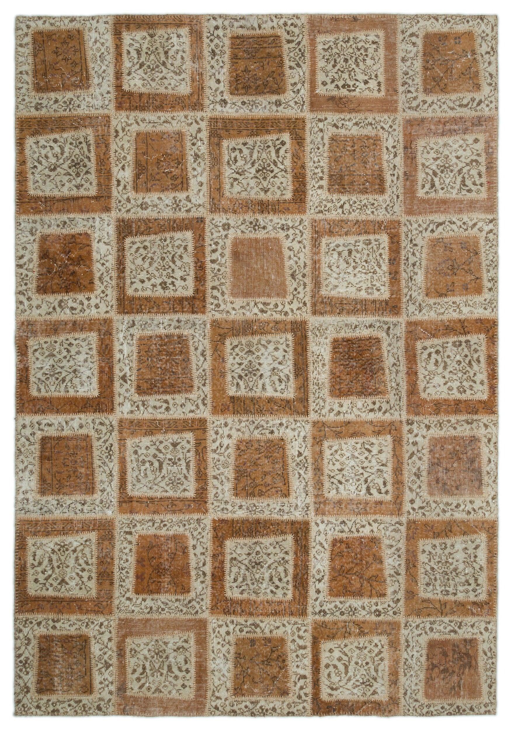 Bej Anadolu Eskitme Geometrik Yün Halı 194x280 - Özel Seri