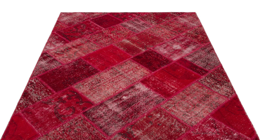 Kırmızı Anadolu Eskitme Geometrik Yün Halı 161x233 - Özel Seri