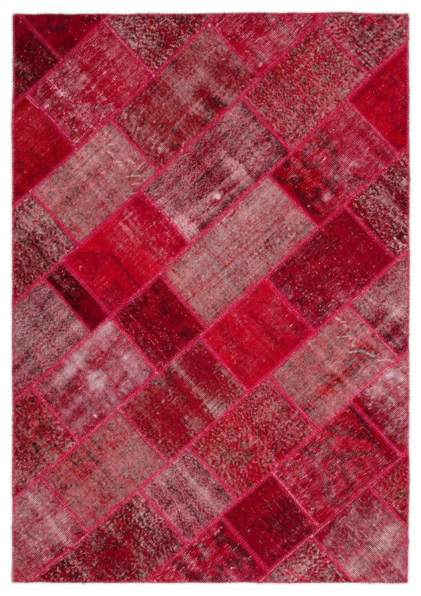 Kırmızı Anadolu Eskitme Geometrik Yün Halı 161x233 - Özel Seri