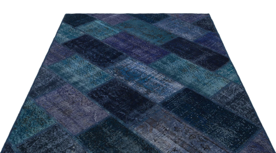 Lacivert Anadolu Eskitme Geometrik Yün Halı 161x232 - Özel Seri