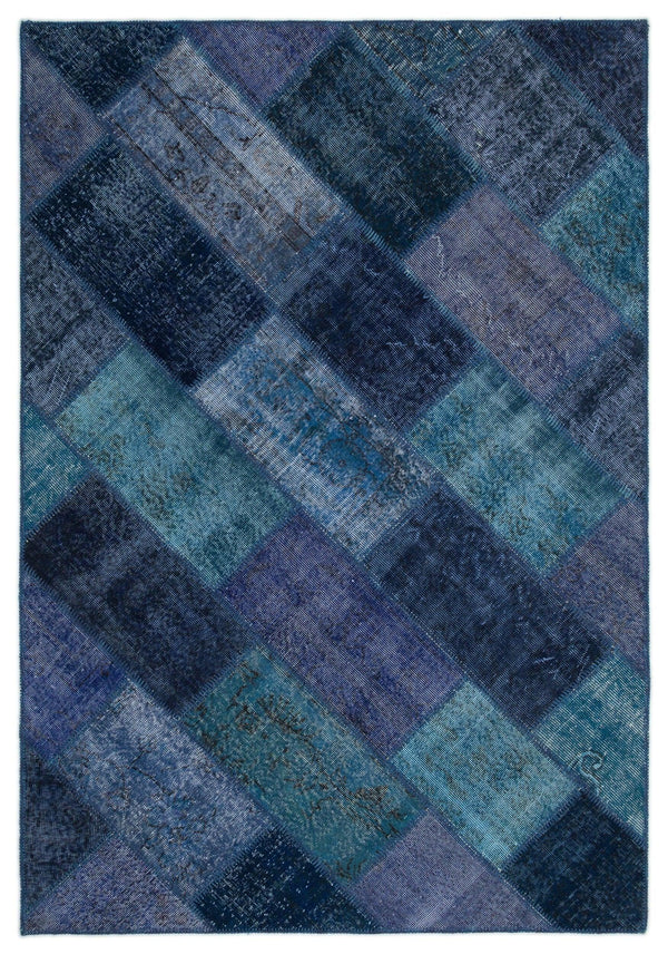Lacivert Anadolu Eskitme Geometrik Yün Halı 161x232 - Özel Seri