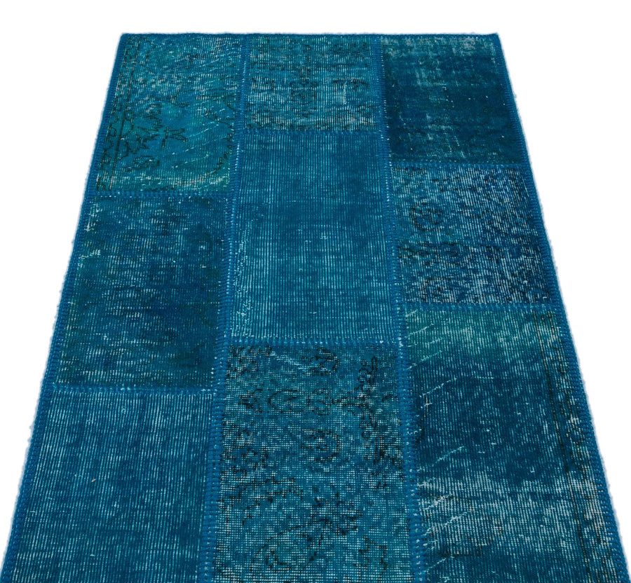 Beyaz Lacivert Anadolu Eskitme Geometrik Yün Halı 82x151 - Özel Seri