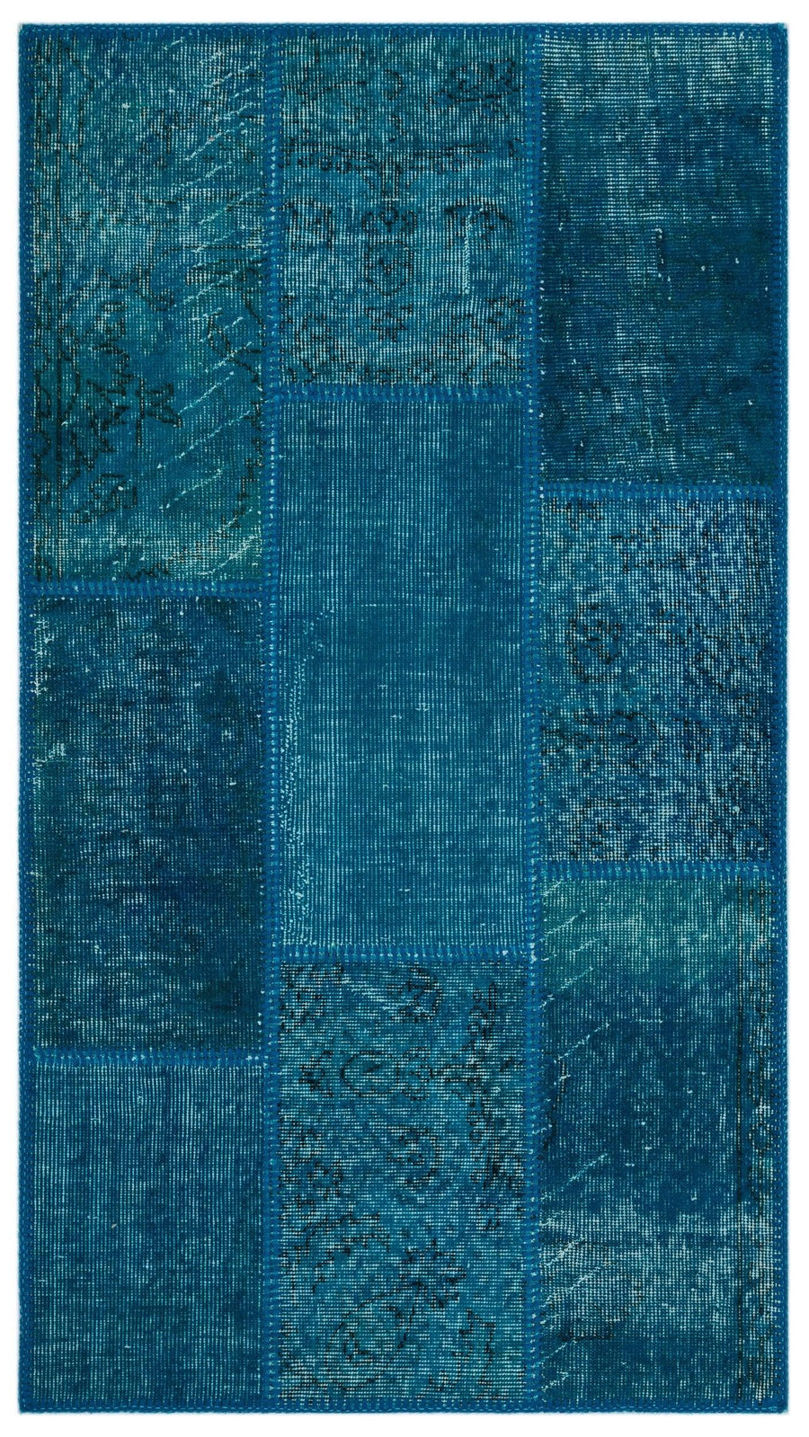 Turquoise and Blue Distressed Geometric Wool Rug 82x151 cm (2'8" x 4'11") – in the hallway