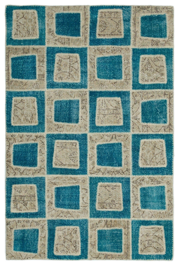Bej Gri Anadolu Eskitme Geometrik Yün Halı 160x241 - Özel Seri