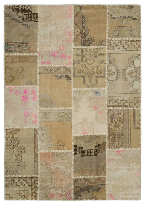 Iskece Bej Patchwork Yün El Dokuma Halısı 160 x 230 Apex Unique