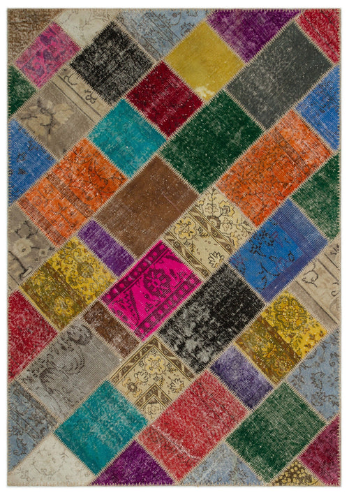 Iskece Bej Patchwork Yün El Dokuma Halısı 163 x 231 Apex Unique