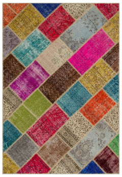 Iskece Bej Patchwork Yün El Dokuma Halısı 161 x 233 Apex Unique