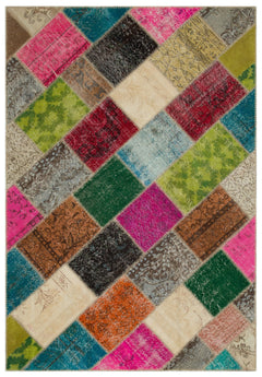 Iskece Bej Patchwork Yün El Dokuma Halısı 161 x 235 Apex Unique