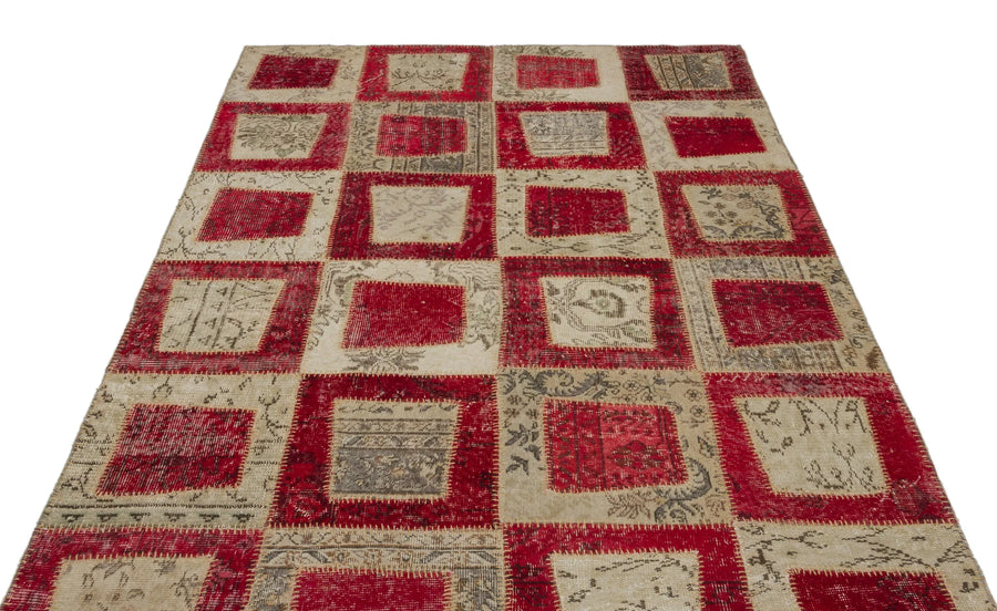 Kırmızı Anadolu Eskitme Geometrik Yün Halı 160x233 - Özel Seri