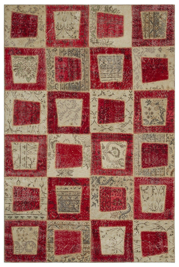 Kırmızı Anadolu Eskitme Geometrik Yün Halı 160x233 - Özel Seri