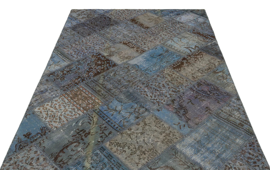 Mavi Anadolu Eskitme Geometrik Yün Halı 160x233 - Özel Seri