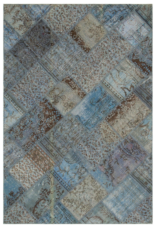 Mavi Anadolu Eskitme Geometrik Yün Halı 160x233 - Özel Seri