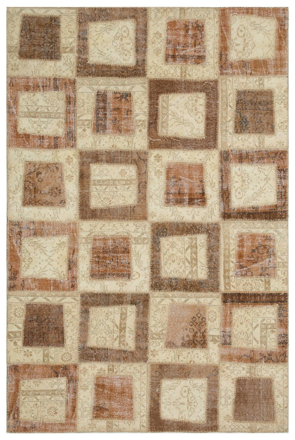 Bej Anadolu Eskitme Geometrik Yün Halı 160x233 - Özel Seri
