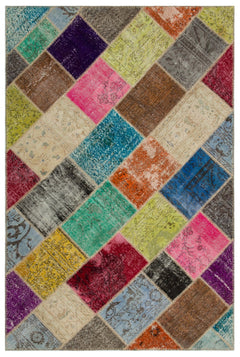 Iskece Bej Patchwork Yün El Dokuma Halısı 160 x 233 Apex Unique