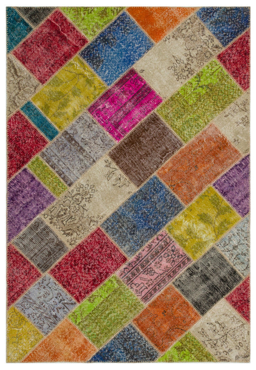 Iskece Bej Patchwork Yün El Dokuma Halısı 160 x 233 Apex Unique