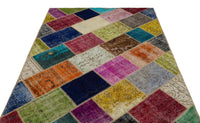 Kırmızı Mavi Eskitme Patchwork Salon Halısı geleneksel