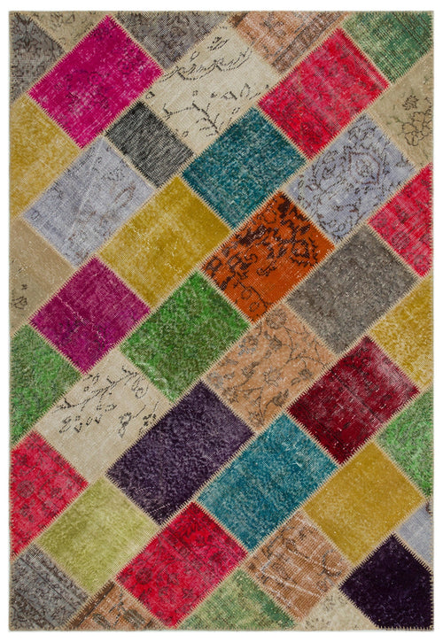 Iskece Bej Patchwork Yün El Dokuma Halısı 160 x 233 Apex Unique