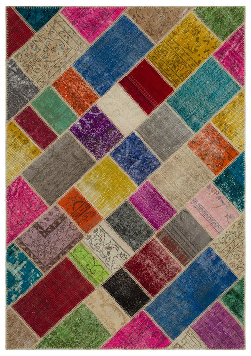 Iskece Bej Patchwork Yün El Dokuma Halısı 160 x 233 Apex Unique