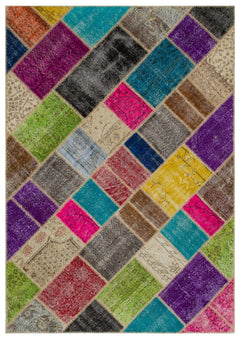 Iskece Bej Patchwork Yün El Dokuma Halısı 160 x 233 Apex Unique