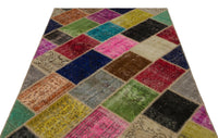 Geometrik Desenli Çok Renkli El Dokuma Halı Eskitme 160x233 cm 21637