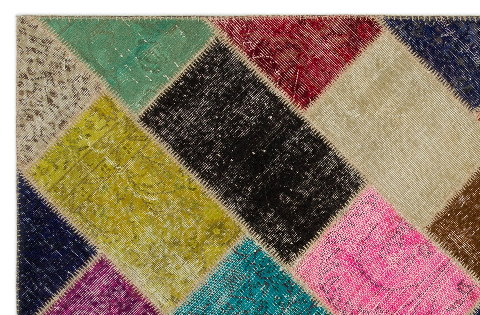 Iskece Bej Patchwork Yün El Dokuma Halısı 160 x 233 Apex Unique