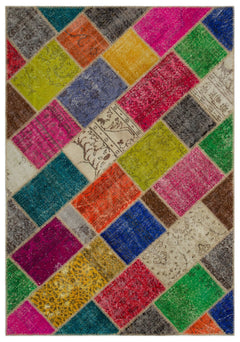 Iskece Bej Patchwork Yün El Dokuma Halısı 160 x 233 Apex Unique