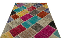 Yün Çok Renkli El Dokuma Halı Eskitme Geometrik Desenli 160x233 cm 21644