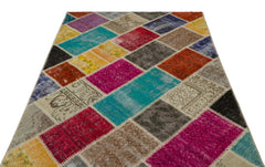 Iskece Bej Patchwork Yün El Dokuma Halısı 160 x 233 Apex Unique