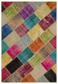 Iskece Bej Patchwork Yün El Dokuma Halısı 160 x 233 Apex Unique