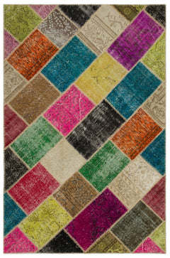 Iskece Bej Patchwork Yün El Dokuma Halısı 160 x 233 Apex Unique