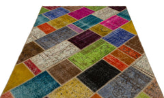 Iskece Bej Patchwork Yün El Dokuma Halısı 160 x 233 Apex Unique