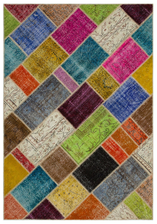 Iskece Bej Patchwork Yün El Dokuma Halısı 160 x 233 Apex Unique