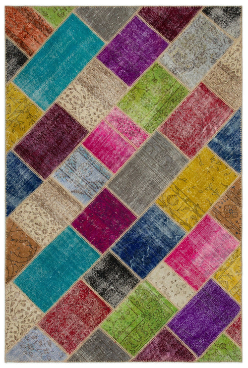 Iskece Bej Patchwork Yün El Dokuma Halısı 160 x 233 Apex Unique