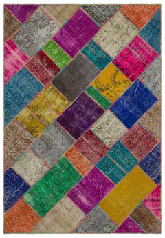 Iskece Bej Patchwork Yün El Dokuma Halısı 160 x 233 Apex Unique