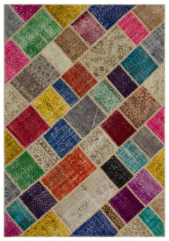 Iskece Bej Patchwork Yün El Dokuma Halısı 160 x 233 Apex Unique