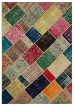 Iskece Bej Patchwork Yün El Dokuma Halısı 160 x 233 Apex Unique