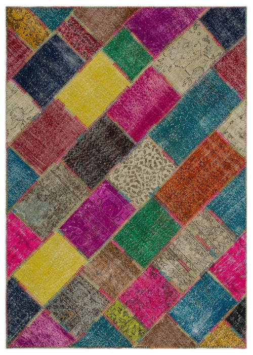 Iskece Bej Patchwork Yün El Dokuma Halısı 160 x 233 Apex Unique