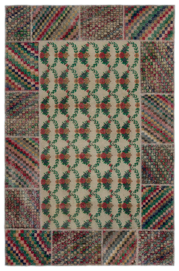 Krem Anadolu Eskitme Geometrik Yün Halı 192x293 - Özel Seri