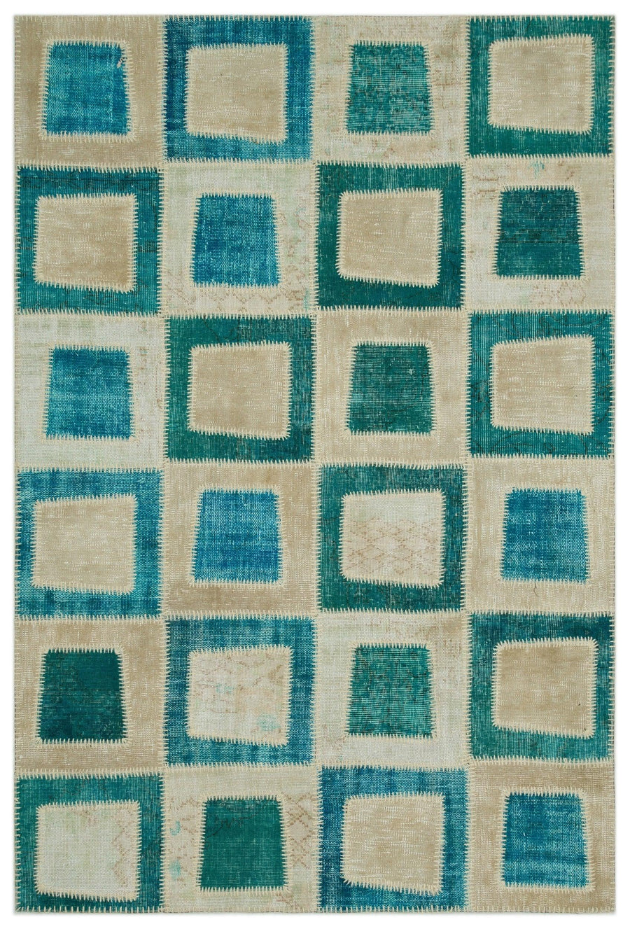 Beige Teppich mit geometrischem Muster in Türkis 160x240 cm – im Wohnzimmer