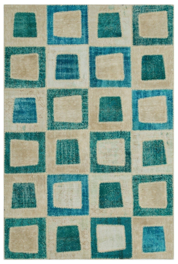 Bej Beyaz Anadolu Eskitme Geometrik Yün Halı 160x242 - Özel Seri