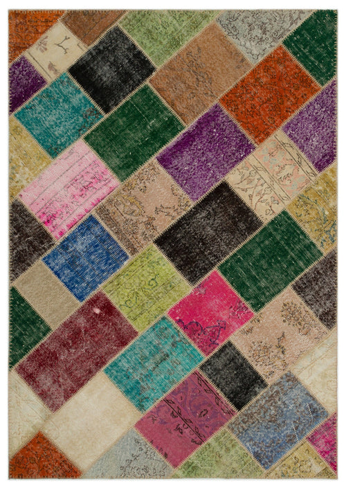 Iskece Bej Patchwork Yün El Dokuma Halısı 161 x 232 Apex Unique