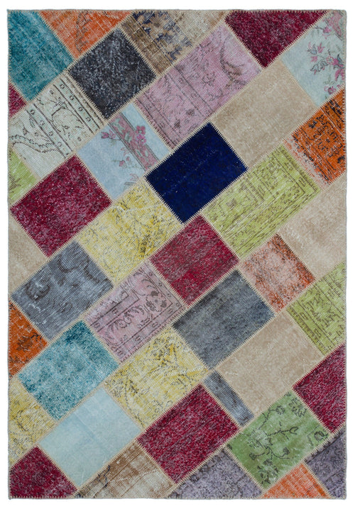 Iskece Bej Patchwork Yün El Dokuma Halısı 160 x 230 Apex Unique